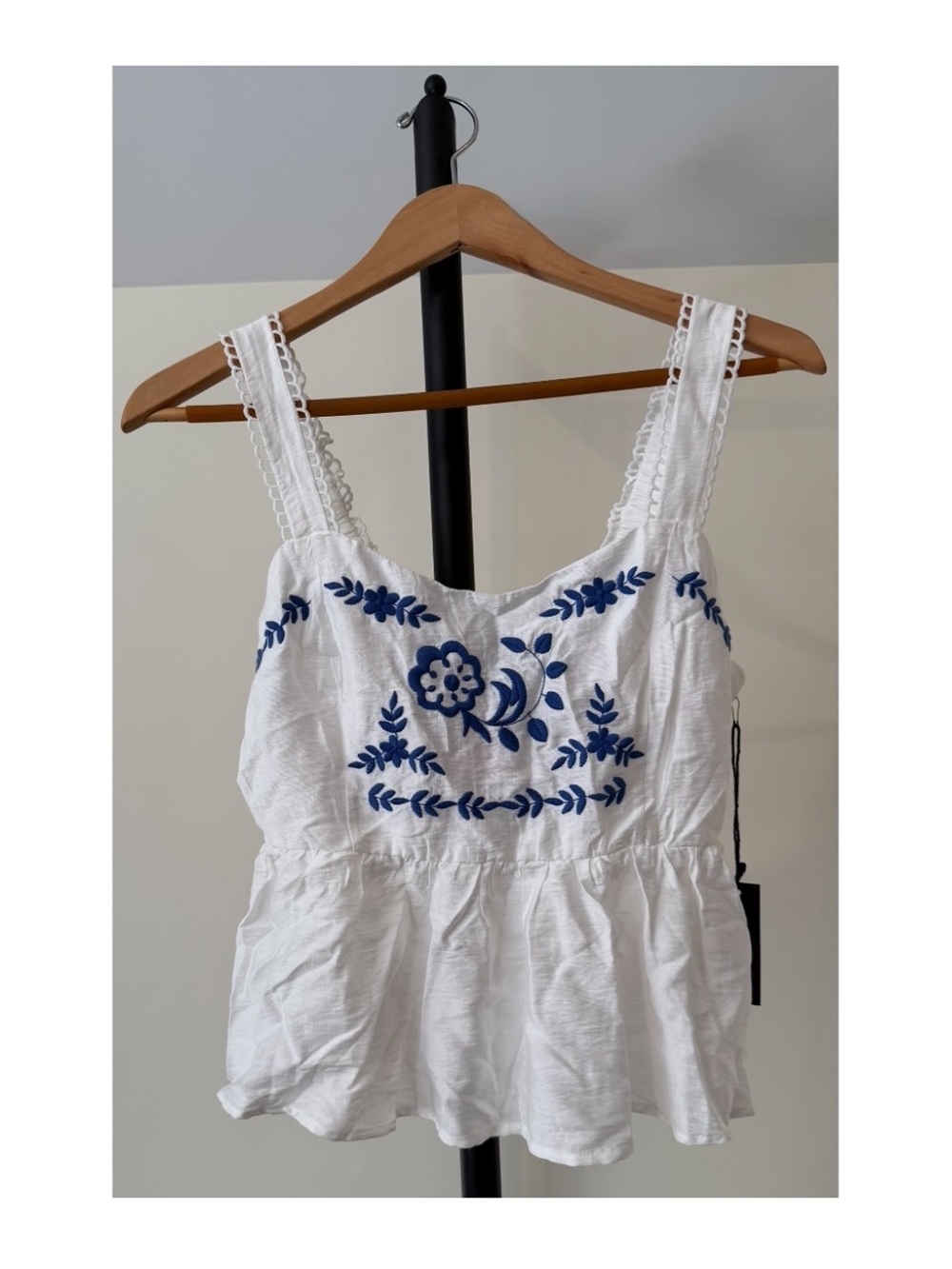 Alice Blue White Camisole with Blue Floral Embroidery